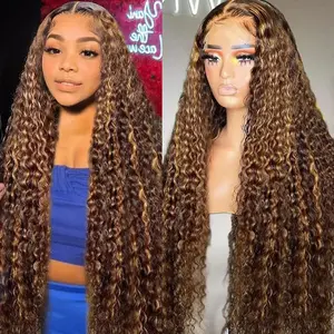 30inch Highlight Ombre Lace Front Wig Human Hair 13x6 HD Honey Blonde 4/27 Deep Wave Lace Front Wigs Human Hair Glueless Wigs Human Hair Pre Plucked