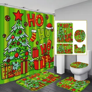 1/3/4PCS Christmas Tree Shower Curtain Set, 1/3/4pcs, 71x71 Inches, Includes Background Pattern & 12 Hooks, Festive Holiday Decor