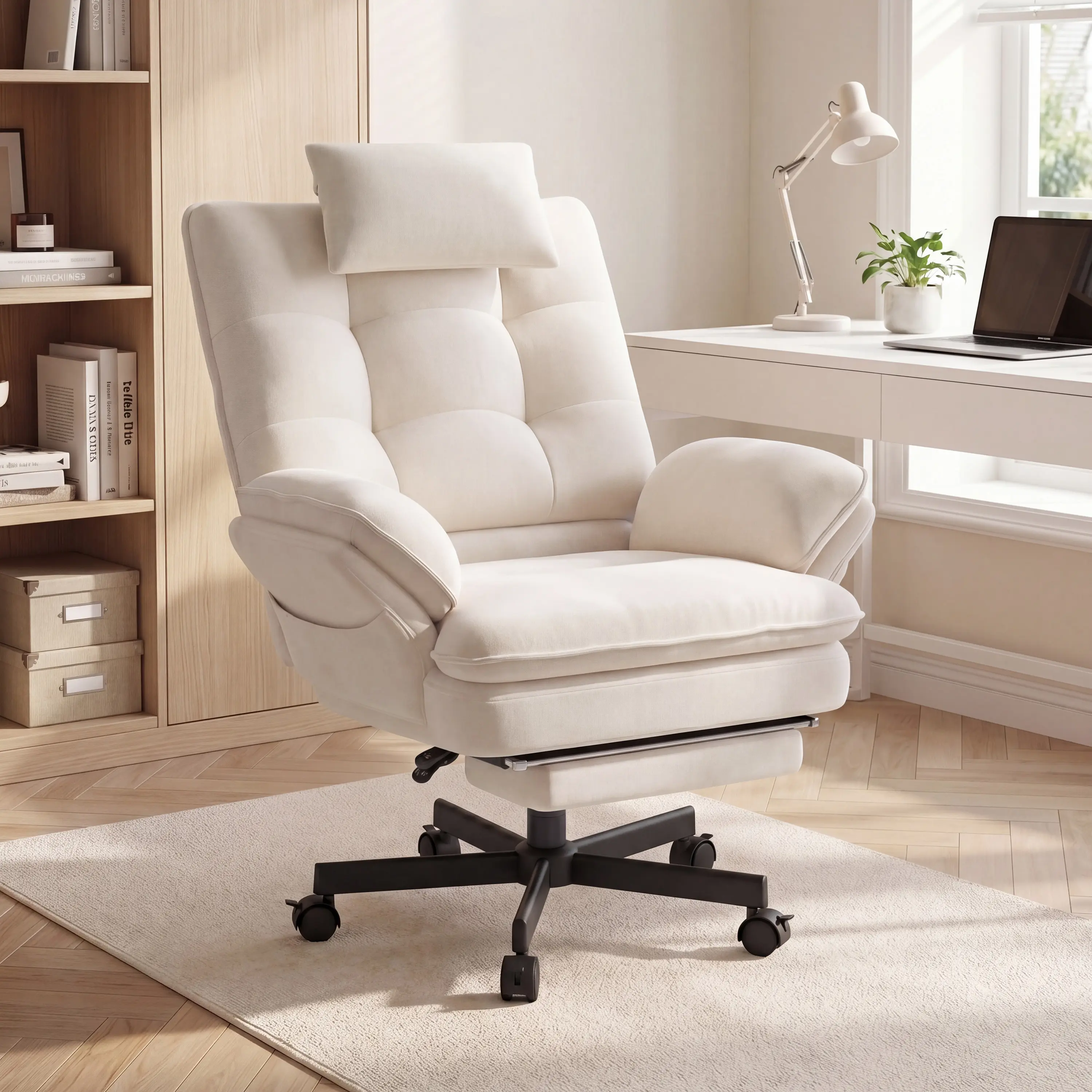 Criss Cross Office Chair with Flip-Up Armrests and Headrest, 135° Reclining Swivel Velvet Criss Cross Chair with Wheels & Foot Rest, Big and Tall Cloud Cross Legged Office Chair for Home