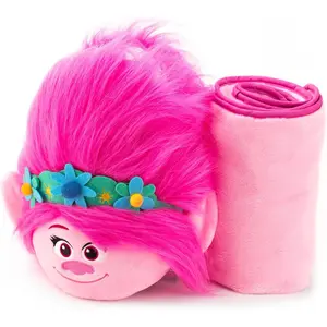 Trolls Armrest Buddy Stuffed Plush Travelling Toy with Blanket 13” - Kids Ultimate Travel Pillow Companion Set (Queen Poppy)