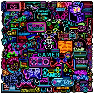 50 Neon-themed Personalized Game Console Graffiti Stickers, Suitable for Scrapbooks, Diaries, Laptops, Water Bottles, Cars, and Other Faith-based Designs—gifts with Positive Messages.
