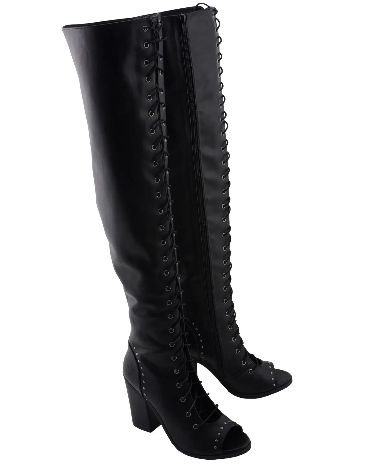 Milwaukee Leather Women's Women'S Open Toe Front Knee High Boot Round - Mbl9421