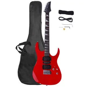 Full-Size Electric Guitar, Solid Body HSH Pickups 170 Guitar Beginner Kit with Gig Bag, Shoulder Strap, Tremolo Arm, Cable, Picks All Accessories (Red)