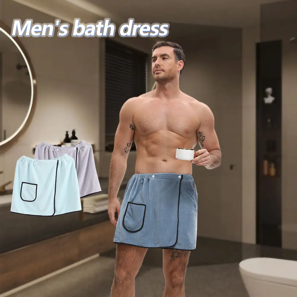 Men's Adjustable Bath Towel with Pockets, Super Absorbent Lightweight Microfiber, Absorbent Breathable Towel, Perfect for Gym, Workout Towels, Shower, Sauna & Beach, Machine Washable, Modern Travel, Multifunctional Towel