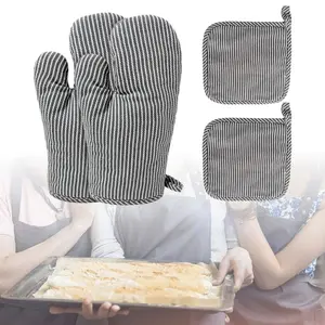 Oven Mitts and Pot Holder, High Heat Resistant Extra Thicken Long Kitchen Cotton Oven Glove Ideal for Cooking Baking, Baking Tools Kitchen Gadget