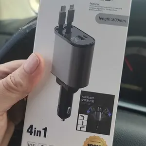 Product Review of 4-in-1 Retractable Car Charger, 100W USB-C Fast Adapter with Lightning Cable & Dual Ports for iPhone, iPad, AirPods, Samsung, Google Pixel from m**1