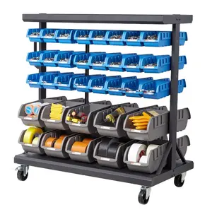 VEVOR 5-Tier Double-Sided Rolling Bin Storage Rack, 68 Organizer Bins, Dual-Sided Parts Organizer with Wheels, Mobile Tool Organizer Plastic Bins for Garage, Warehouse, Office, Restaurant, Classroom