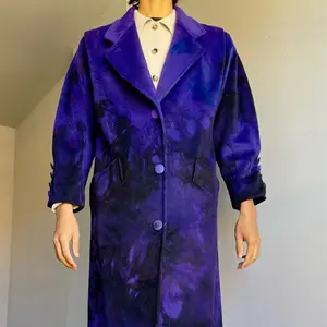 M-Xl Purple Black Coat Glamour 80s Vintage Designer Oversized Jacket Trench Coat
