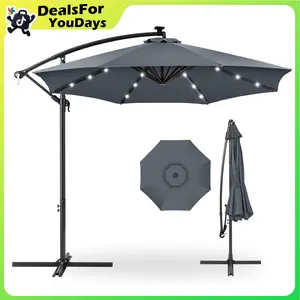 【With Base】10ft Offset Outdoor Patio Umbrella with Base, Easy Tilt & Crank, Adjustable Polyester Shade for Garden, Backyard, Poolside summerwins DealsForYouDays