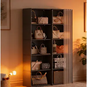 6-layer household storage cabinet with dust curtain, multi-functional, easy to install, simple clothes storage cabinet, small wardrobe storage cabinet suitable for all room types, partitioned storage for clear visibility, a must-have for home use