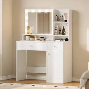 [Spring Glow Up] Modern LED Vanity Table, Makeup Desk with HD Large Mirror&Lights 3 Color Modes,Drawers&Shelves, for Girls Bedroom,Perfect Gift for Her – bedroom essential