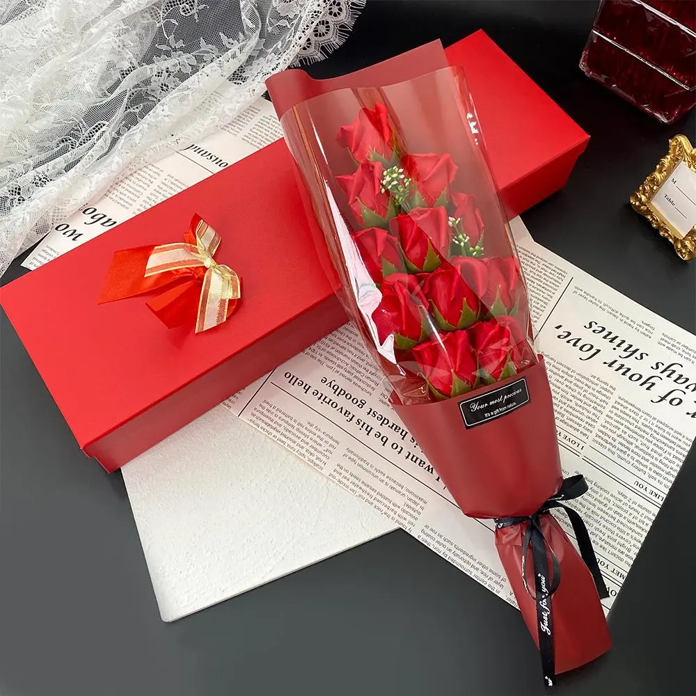 Mother's Day Artificial Rose Bouquet with Gift Box | Artificial Flower Bouquets | 11 Faux Red Roses Set - Romantic Gift for Valentine's Day, Teacher, Wedding, Party, Floral, Fake Decorative Flowers & Home Decoration