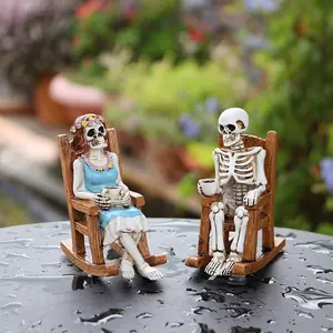 2-Piece Couple Skull Relaxing Coffee Chair Dolls, Halloween Sweet Horror Resin Crafts, Garden Lawn Yard Decor, Garden Sculptures Statues, Creative Holiday Gifts, Figurines, Decorative Sculptures, Resin Figure