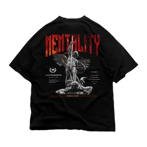 Mentality Archangel Victory shirt, Angel Defeats Demon Statue Art, Infernal Red Text, Menswear, Vintage Graphic Tees, Gym shirt, Top Gymswear