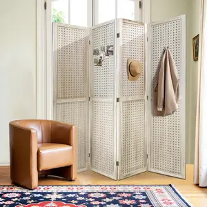 5.6 Ft Wood Folding  Room Divider with Shelves Privacy Screen