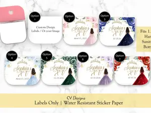 Custom Label Stickers Quinceanera Hand Sanitizer 1.15oz Bottles Custom Label Stickers Quinceanera Hand Sanitizer 1.15oz Bottles