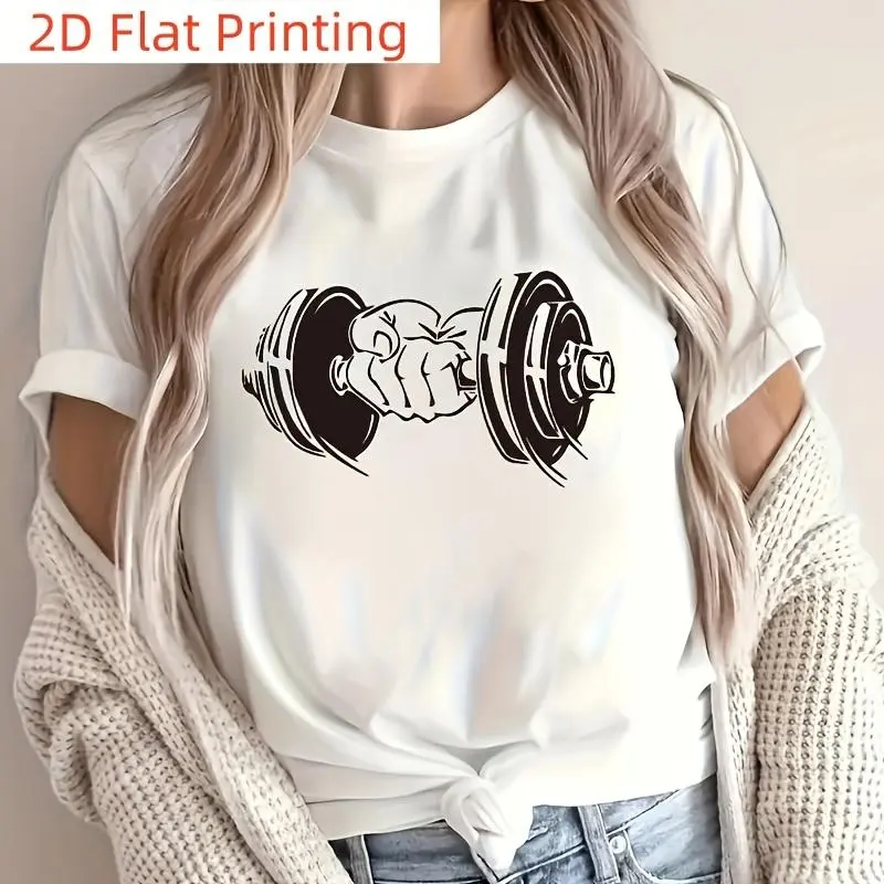 Unisex Graphic Patch - Dumbbell Power Fist Print, 2D Flat Thermal Transfer, DIY Design, Water-Washable Embroidery Applique for T-Shirts, Backpacks, Sports & Outdoor Casual Streetwear Accessory