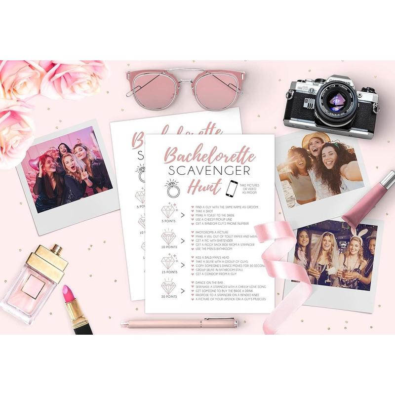 25 White Bachelorette Scavenger Hunt Party , Drinking  and Dares, Fun Novelty Cards for Girls Night Out
