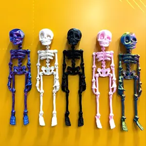 Poseable Skeleton Fridge Magnet Funny Halloween Decoration with Movable Joints Mini Novelty Magnetic Figurine for Spooky Home Decor Gift Statue Metal Green
