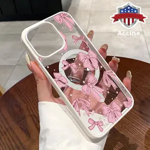 Magnetic Case for iPhone 16 Pro Max 15 Plus 14 13 12 11 XR E XS Pastel Bow Sprinkle Acrylic Back Matte TPU Edges Anti-Fall Ultra Thin Phone Cover Shell for Girl