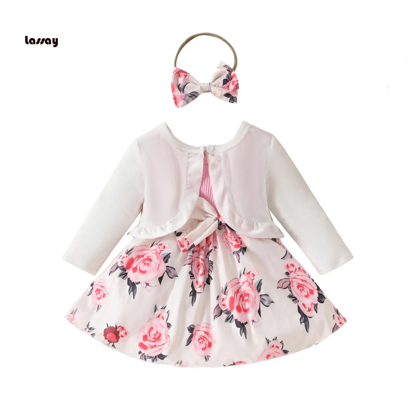 Toddler Girls Fashion Outfits Floral A-Line Sleeveless Dress Long Sleeves Jacket and Headband for Summer Clothes