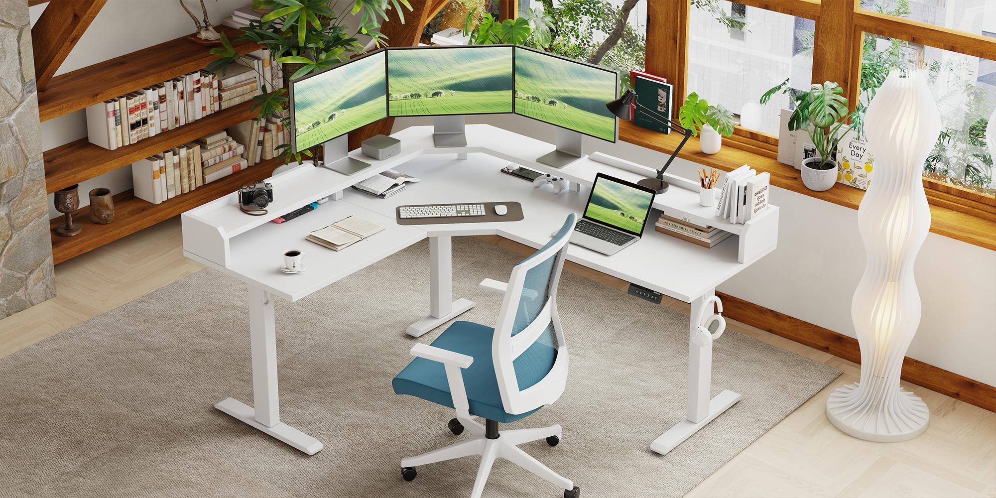 62.9" Electric L Shaped Standing Desk ,Adjustable Height Corner Desk with Monitor Shelf, Sit Stand Table for Home Office Computer Workstations,Splice Board,Gaming Desks Gifts for Men and Women,Rustic Brown/White/Black/Light Rustic Brown 62.9" Electric L Shaped Standing Desk ,Adjustable Height Corner Desk with Monitor Shelf, Sit Stand Table for Home Office Computer Workstations,Splice Board,Gaming Desks Gifts for Men and Women,Rustic Brown/White/Black/Light Rustic Brown