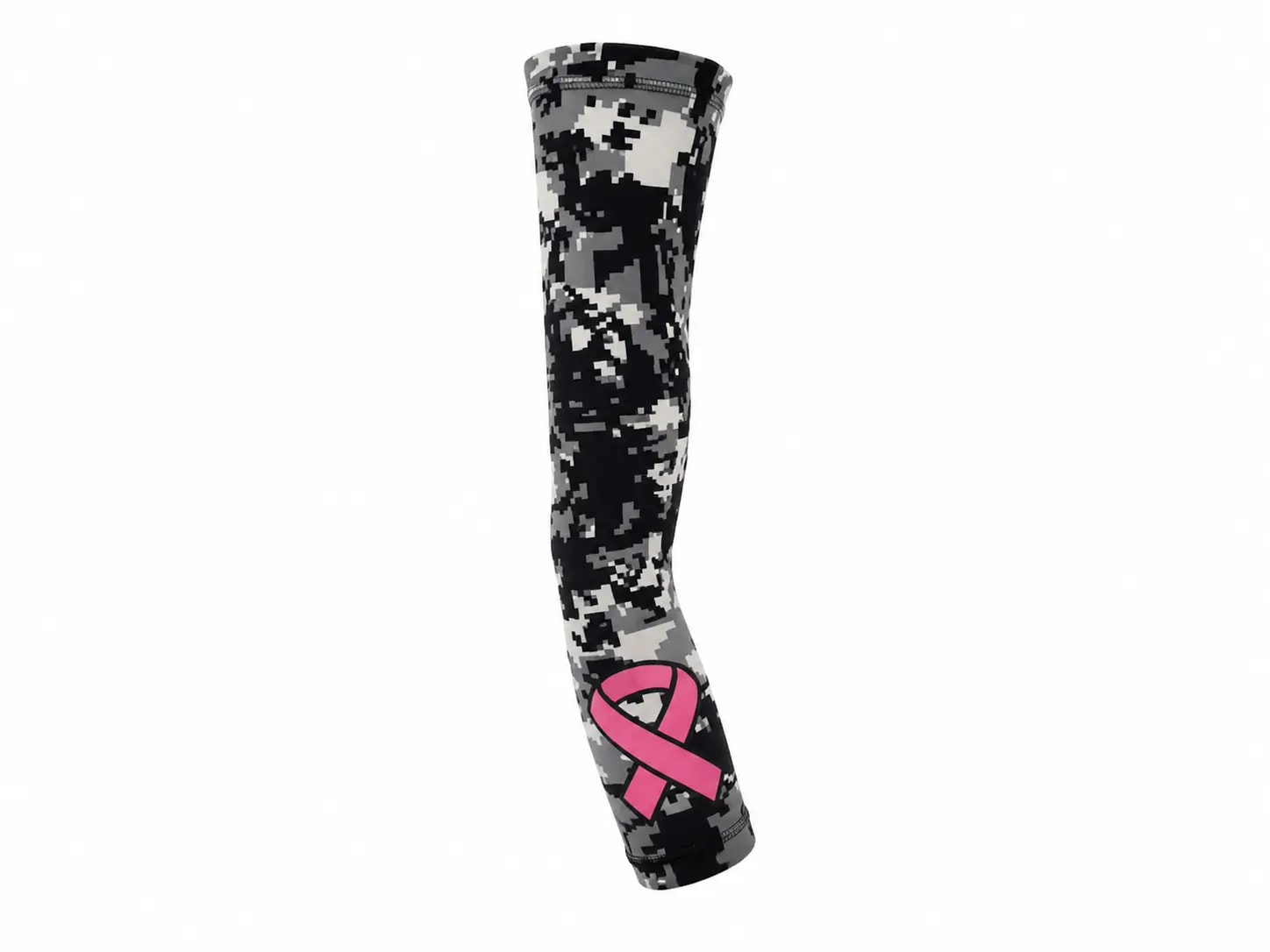 Cancer Awareness Black-White Camo Compression Arm Sleeve - Youth & Adult Sizes, UV Protection, Secure Grip, Sports Use