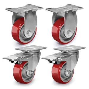 3 Inch Heavy Duty Casters, Swivel Caster Wheels with , Polyurethane on Steel Wheel- Casters Set of 4 with 1400 lb Capacity, Caster Wheels for Furniture Workbench Cart (2  & 2 Rigid)