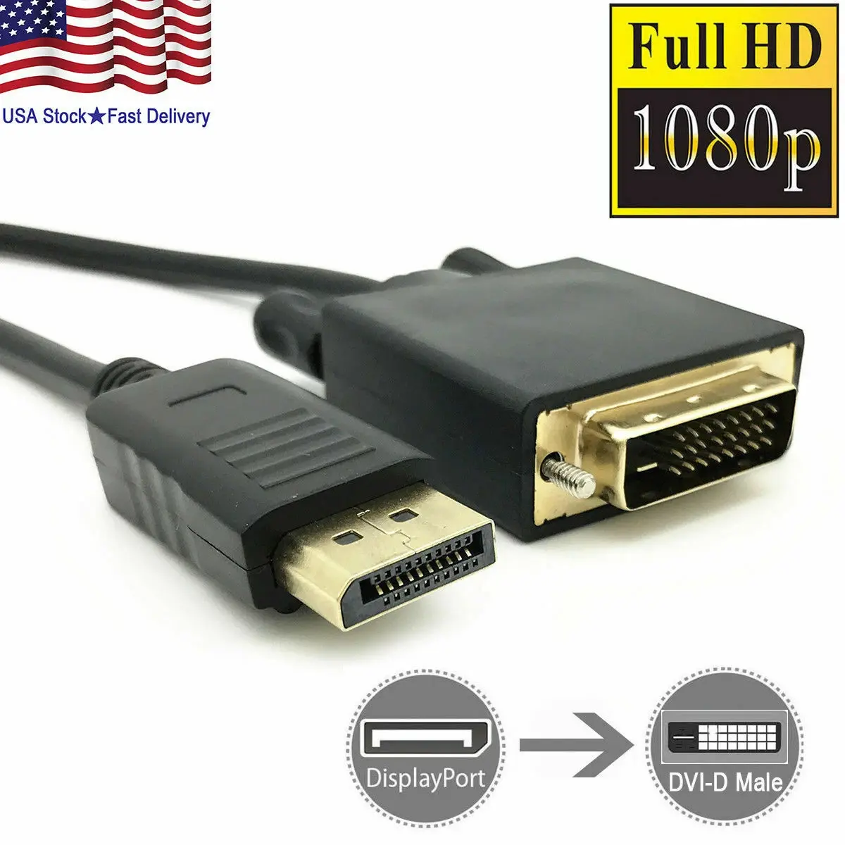 6FT DisplayPort to DVI-D Cable, DP Male to DVI Male Dual Link 1080P Cable for PC Monitor, Desktop Computer Display Adapter