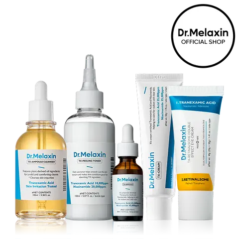 [Dr.Melaxin Official] TX Tranexamic Acid Dark Spot Routine, 5-Piece | Ampoule Cleanser, Peeling Toner, Ampoule, Cream & Eye Cream | Niacinamide | Brightening & Even Skin Tone Care | Korean Skincare