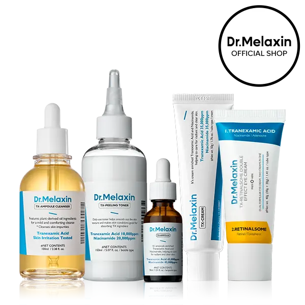 [Dr.Melaxin Official] TX Tranexamic Acid Dark Spot Routine, 5-Piece | Ampoule Cleanser, Peeling Toner, Ampoule, Cream & Eye Cream | Niacinamide | Brightening & Even Skin Tone Care | Korean Skincare