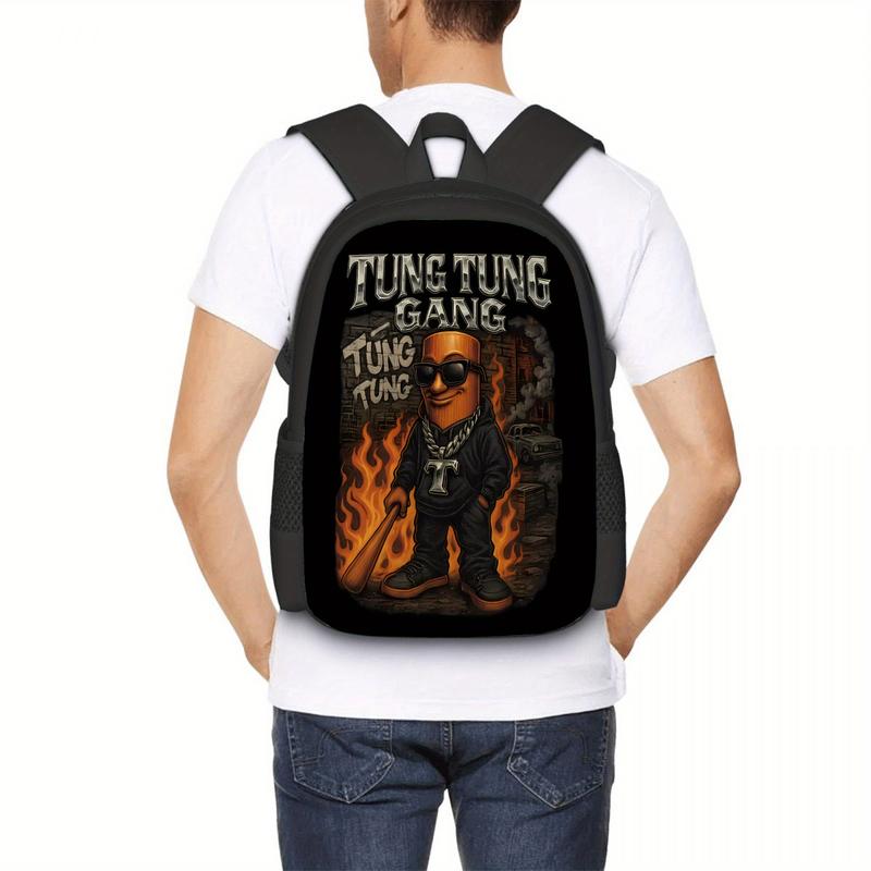 Tung Tung Tung Sahur Tung Tung Gang Graphic Print Backpack - Lightweight Travel Backpack with Separate Laptop Compartment, Adjustable Shoulder Straps & Durable Polyester, Stylish Commuter Essentials for School, Work, Daily Use, Backpack for School, Bold