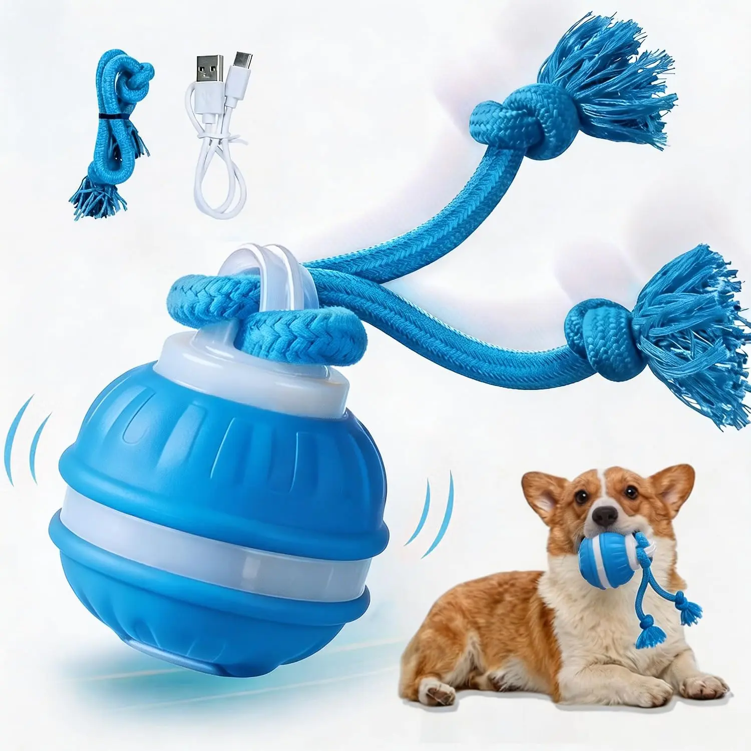 P06 Interactive Dog Toys Dog Balls, Electric Automatic Moving and Rolling Dog Toy with Rope for Small Medium Dogs, Fun Smart Puppy Toy s for Boredom & Training, Dog Toys to Keep Them Busy squeaky aggressive chewer spinning