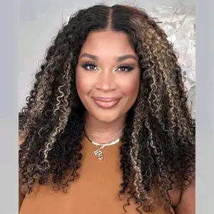 UNice Hair Bye Bye Knots Wig Kinky Curly Blonde Highlights 7x5 Lace Front Wig 100% Human Hair Wigs for Women Pre Plucked Wigs