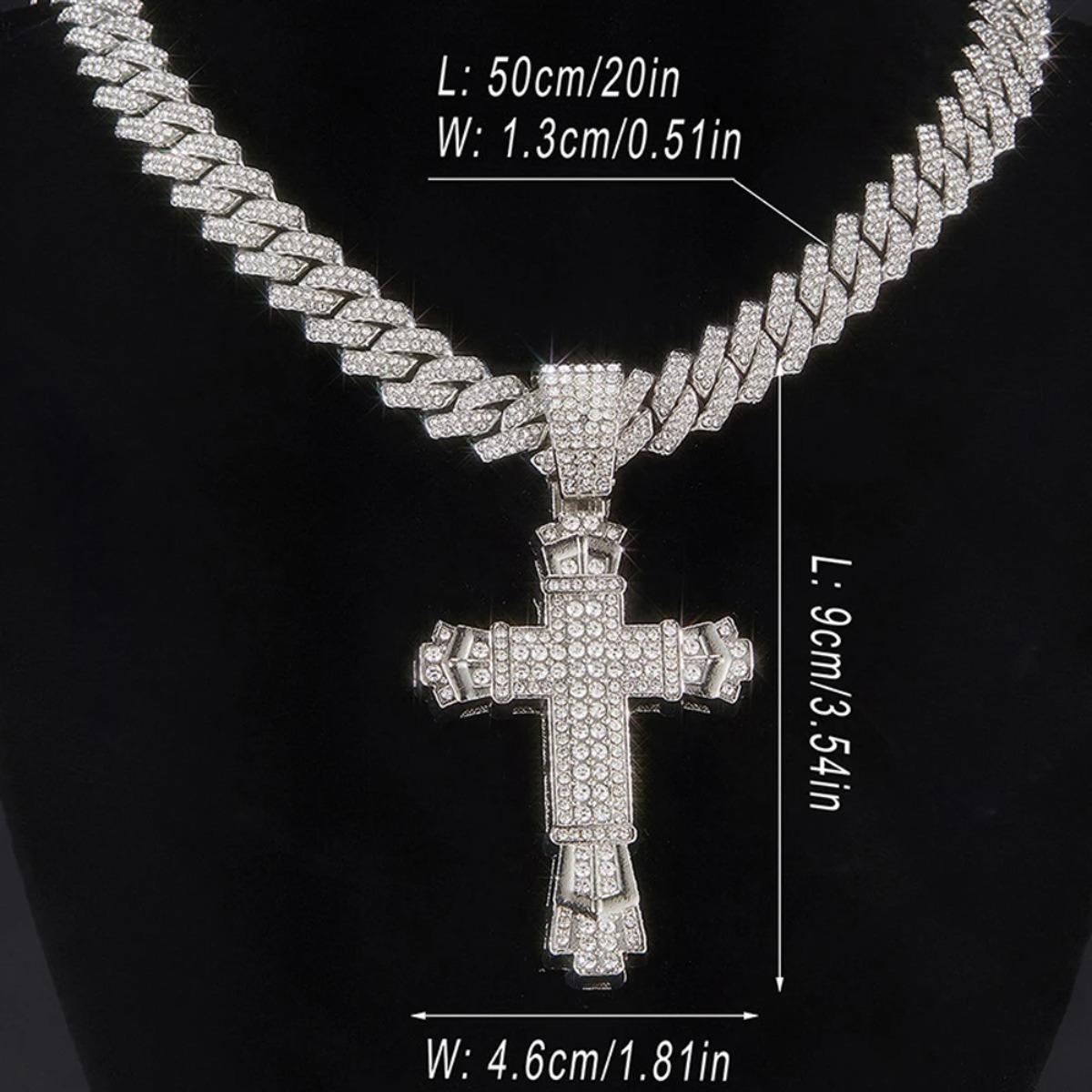 Cross Pendant Necklace Hip Hop Iced Out Cuban Link Chain Full Rhinestone Alloy Jewelry for Men Women