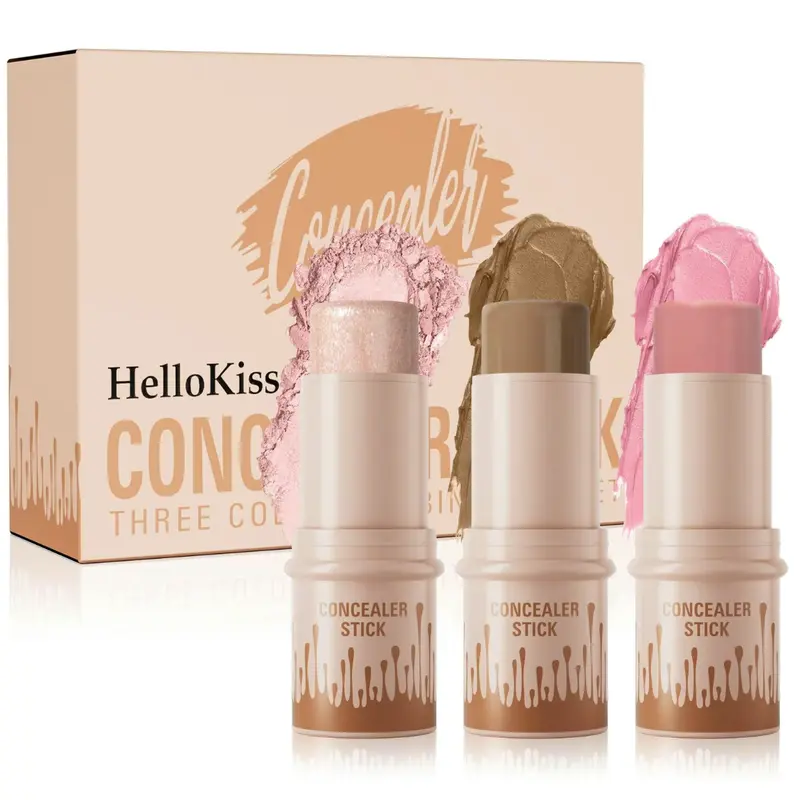Women's Compact 3-Color Cosmetic Contour Sticks Set - Bronze Makeup Bronzers, Assorted Shades, Cheek Sculpting, Concealer, Highlighter, Blush, Lightweight, Waterproof, Sweat-Transfer-Resistant, Easy to Blend, 24-Month Shelf Life, for All Adult Skin Types