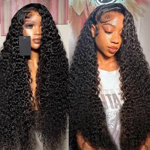 Gabrielle Hair 36inch Kinky Curly Lace Front Wigs Human Hair Pre Plucked 180% Density 13x4 13x6 HD Transparent Lace Frontal Curly Wigs Human Hair Deep Curly Human Hair Wigs For Women Natural Black # FallFreshness