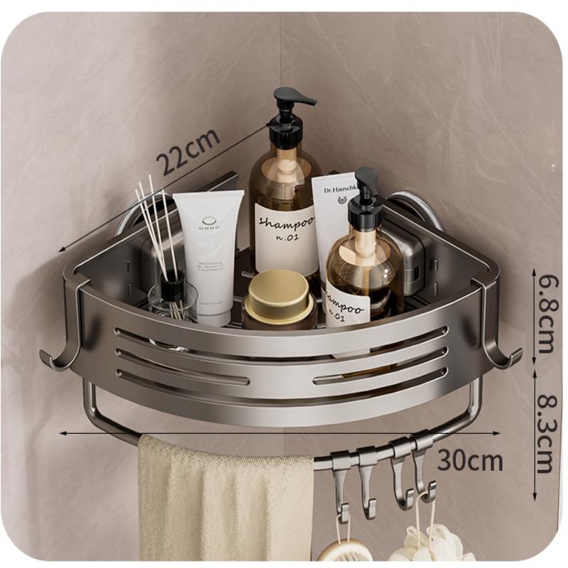 1/2-Pack Aluminum Gun Gray Triangular Suction Cup Shower Caddy, 1/2-Tier Corner Shelves Shower Storage Rack, Drill Free Wall Mount Shower Organizer, 40lbs Load Capacity Bathroom Accessories Towels Hook Toiletries