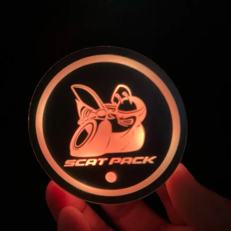 Precision Auto Merch Custom LED Cupholder Coasters for Dodge Charger & Challenger SRT Hellcat Scatpack GMC Chevrolet ZL1 Color Changing Solid Mode Light Vibration Sensing Auto Shut Off Rechargeable Micro USB