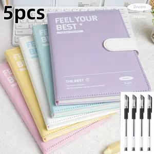 5-Piece Set Spiral Notebook & 4 Pens, Stationery Supplies, Journaling Supplies, PU Leather A5 Journal, 100 Sheets Cream Paper, Lined, Ideal for Students, Office, Daily Planning