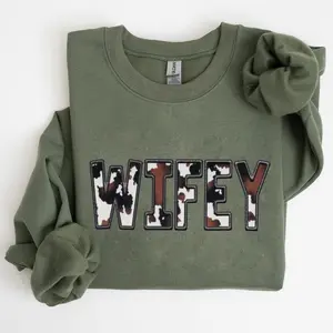 Western Wifey Sweatshirt, Cow Print Wifey Sweatshirt- Printed Classic Cotton
