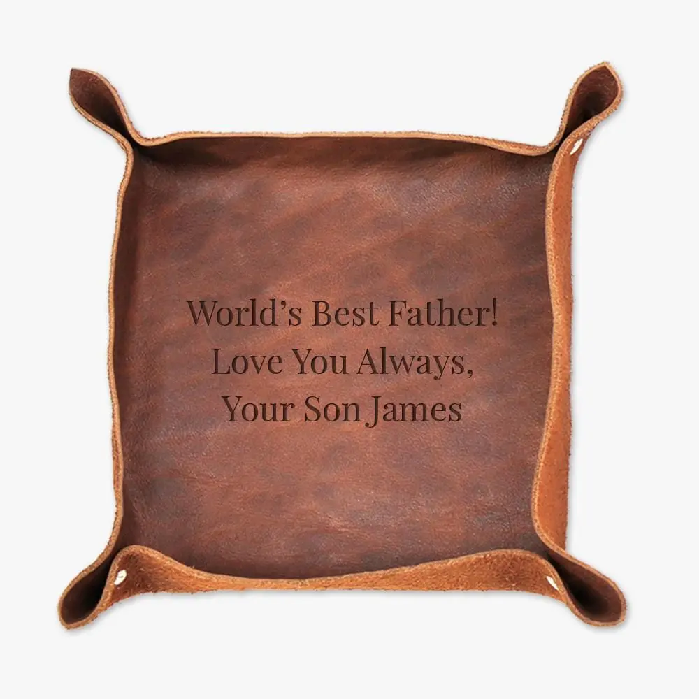 Personalized Handmade Genuine Leather Stash Tray Laser Engraved with Your Message