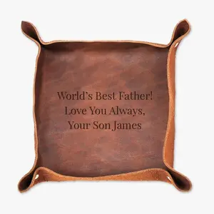 Personalized Handmade Genuine Leather Stash Tray Laser Engraved with Your Message
