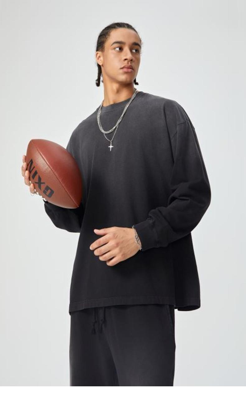 Inflation 100% Cotton 270g Cropped Boxy Fit Washed Oversize Streetwear Long Sleeve T-Shirt Autumn New American Vintage Washed Cotton Tee Short Menswear Top Tshirt Round Neck Crewneck Casual Bestie Operator Beige Plain