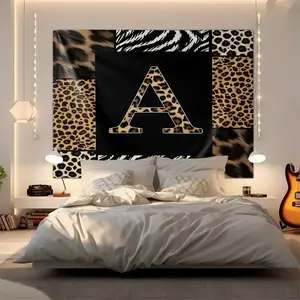 Luxury Wild Style Custom Letter A-D Leopard Print Tapestry, Geometric Patchwork Wall Hang, Retro Home Decor, Elegant Background Cloth, Unique Gift