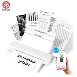 Marklife Wireless Portable Printer - For travel and office use, Bluetooth thermal printer supporting A4 paper from 21-216mm, compatible with iOS, Android, and laptops. Ink-free portable printer suitable for office, car, and home use.