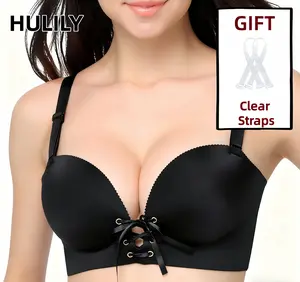 Hulily Add Two Cups Bras Brassiere for Women Push Up Padded Unlined Comfortable Wireless Support Adjustable Bra with Clear Straps,body adhesive,Snowy,Salish bodysuit,Victoria secret outfit,prom dress,push up bra Suitable as a Mother's Day gift
