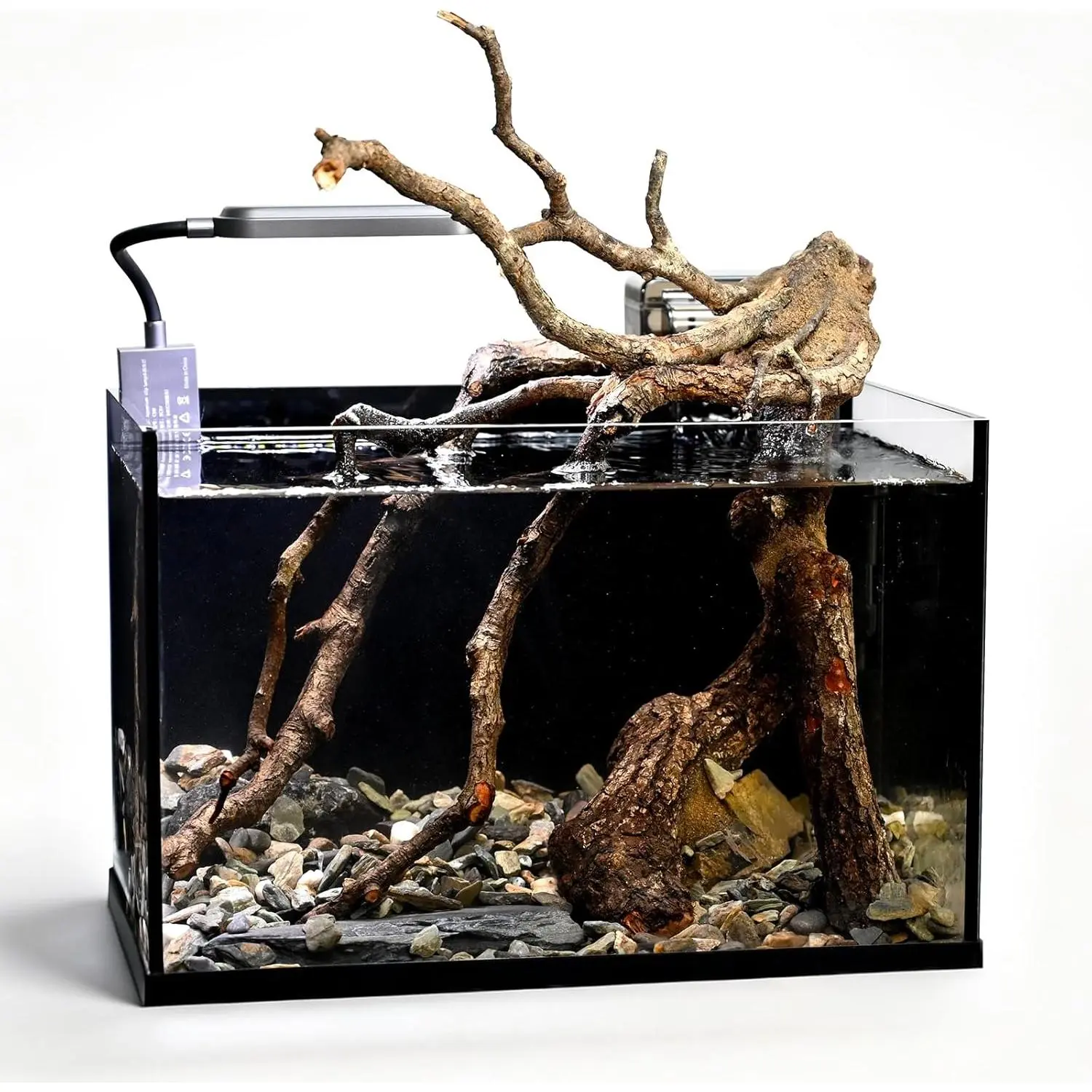 Nano Nature Aquarium Kit 2.8 Gallon Small Glass Fish Tank with Waterfall Filter & Light for Betta Goldfish Shrimp Aquatic Plants