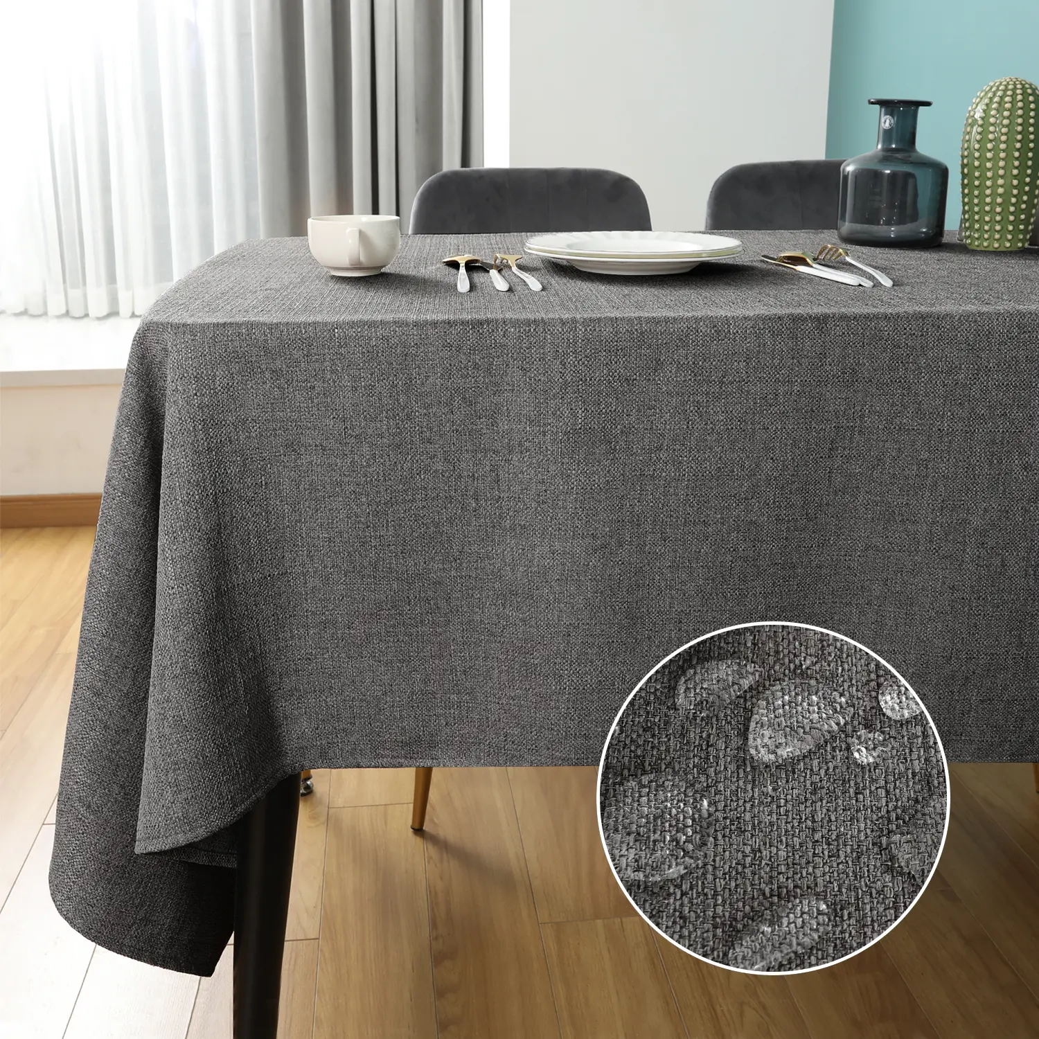 Linen Textured Rectangle Tablecloth,Waterproof Wipeable Farmhouse Burlap Table Cloth,Stain Resistant Wrinkle Free Table Covers for Kitchen Dining Holiday Party (Dark Grey)