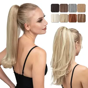 Clip in Ponytail Extension Dirty Blonde 18 Inch Pony Tails Hair Extensions for Women Long Straight Curly Tail Ponytail Hair  Synthetic  Versatile Pony